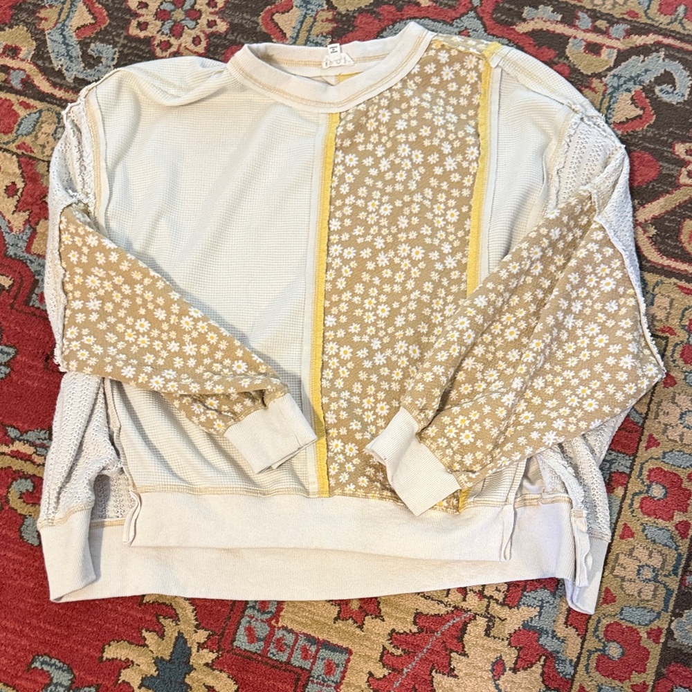 POL Cream and Yellow Textured Top